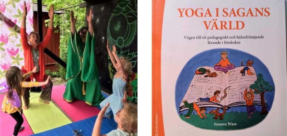 yoga i sagans värld, bild som visar barn som yogar och Susanns bok