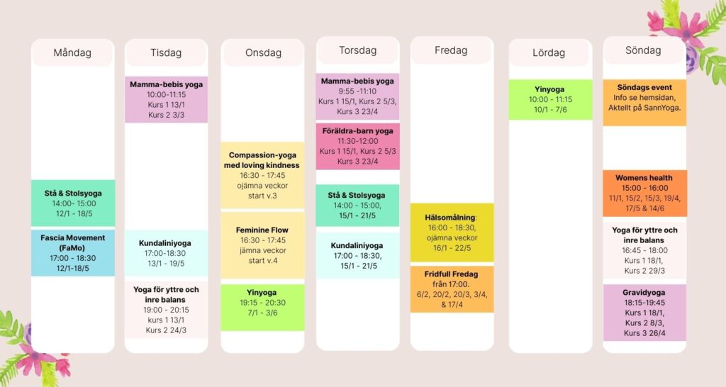 SannYoga Kalendarium våren